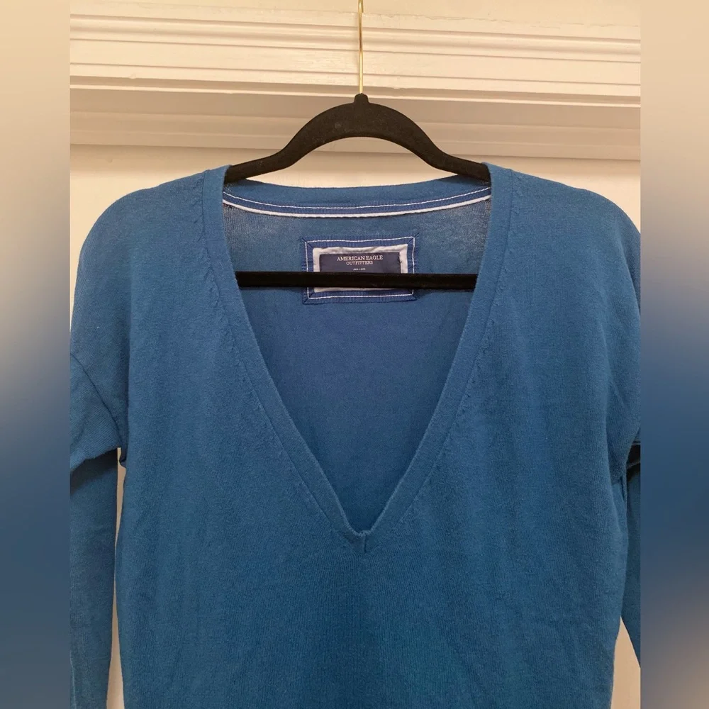 Vtg American Eagle thermal full sleeve V neck top blue coquette Bella Swan